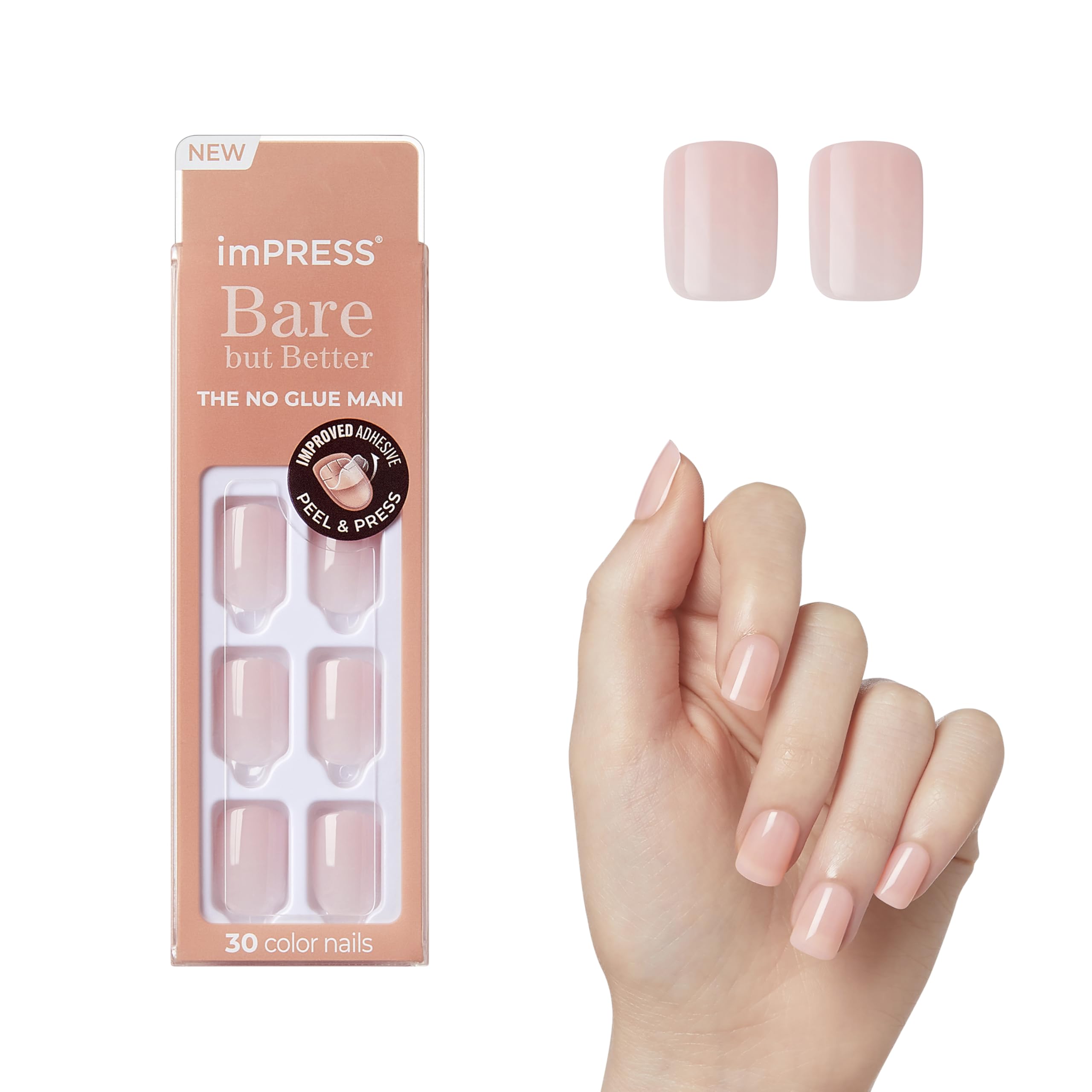 Uñas imPRESS Instinto rosa, forma cuadrada con bordes redondeados, aspecto natural y cómodo