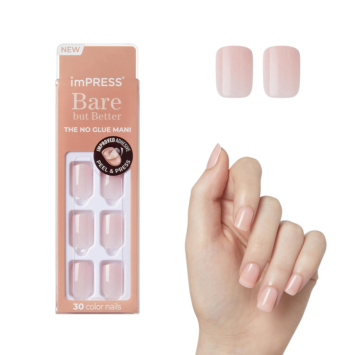 Uñas imPRESS Instinto rosa, forma cuadrada con bordes redondeados, aspecto natural y cómodo
