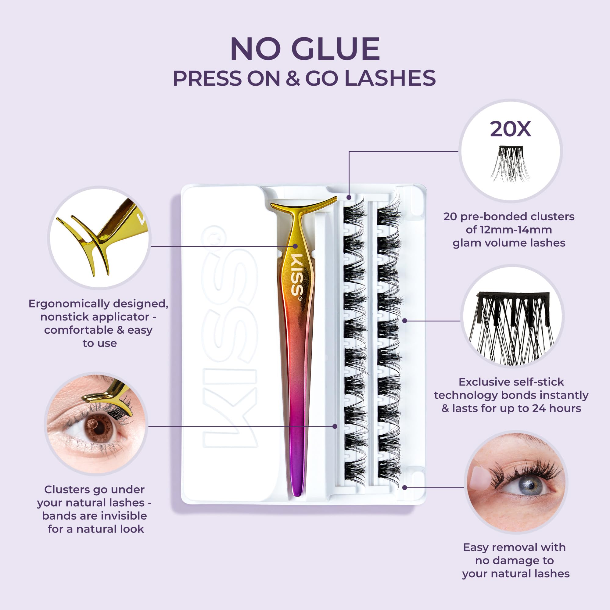 imPRESS Kiss Falsies 12–14mm glam volume creates bold eye definition.