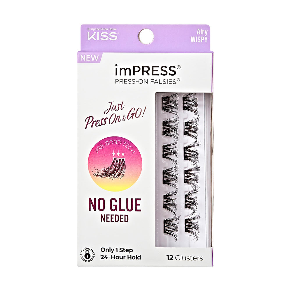 imPRESS KISS falsies packaging showing glue-free lash solution for quick wear