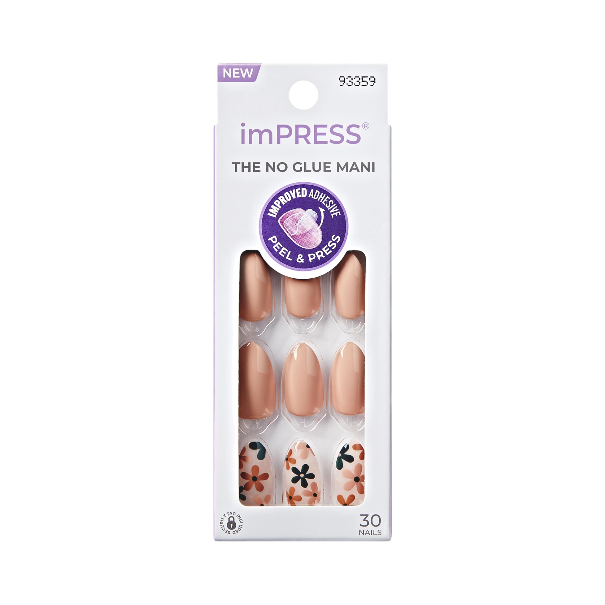 Uñas imPRESS sin pegamento beige, forma almendra, aspecto natural