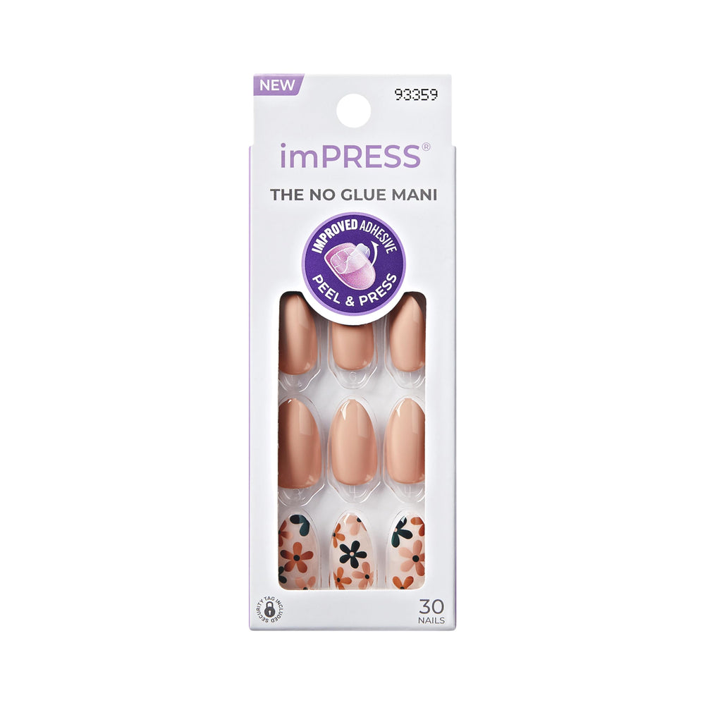 Uñas imPRESS sin pegamento beige, forma almendra, aspecto natural