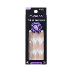Uñas imPRESS Memory Lane plateadas, forma ataúd, talla mediana.