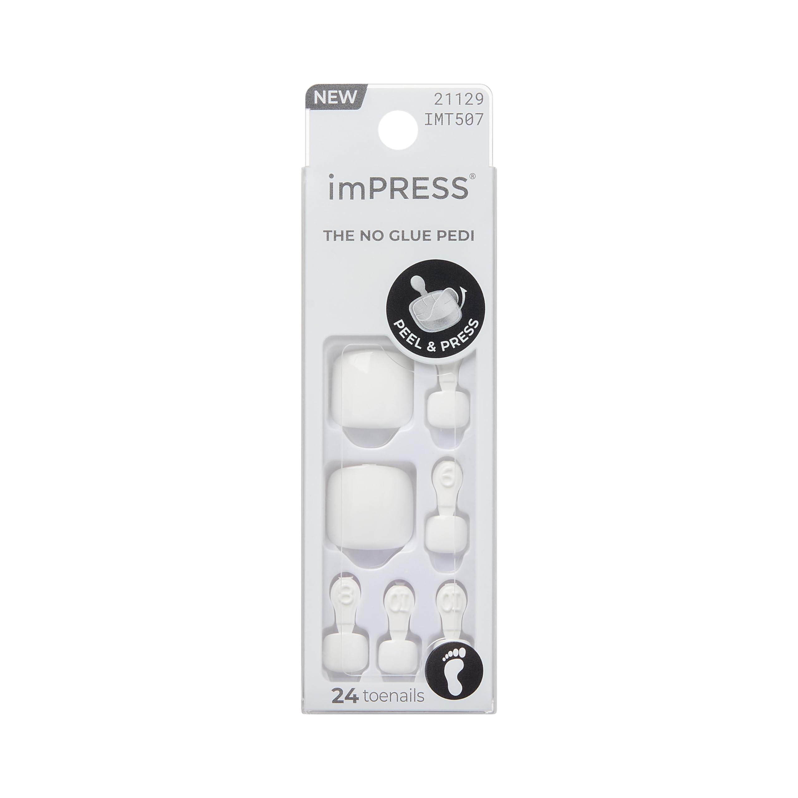 imPRESS Pedicure Angel Vibes, uñas del pie blancas y cortas squoval para look natural