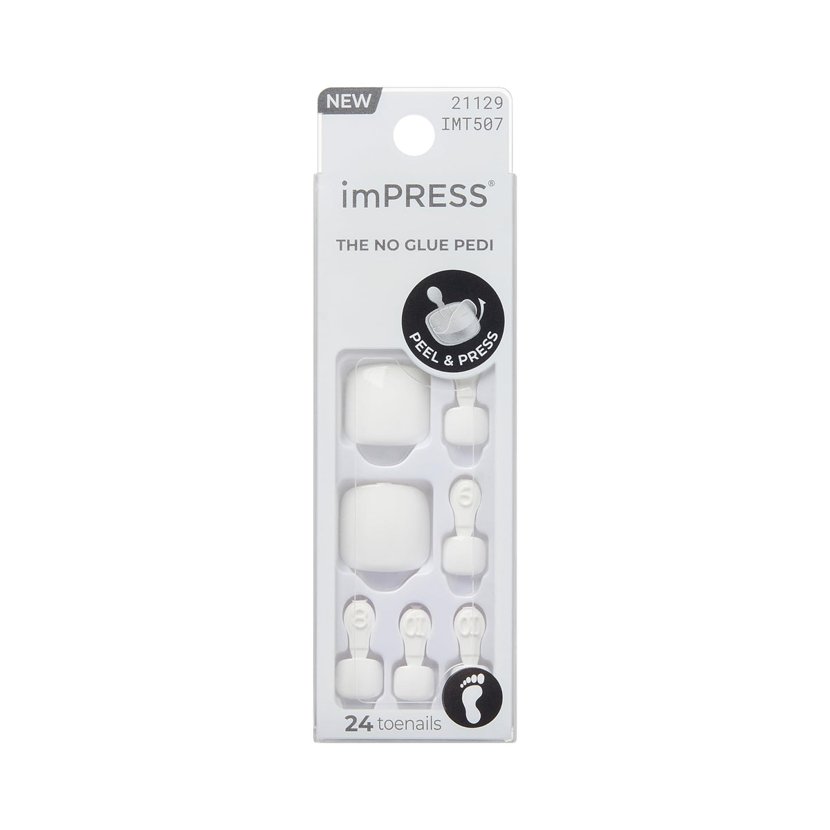 imPRESS Pedicure Angel Vibes, uñas del pie blancas y cortas squoval para look natural
