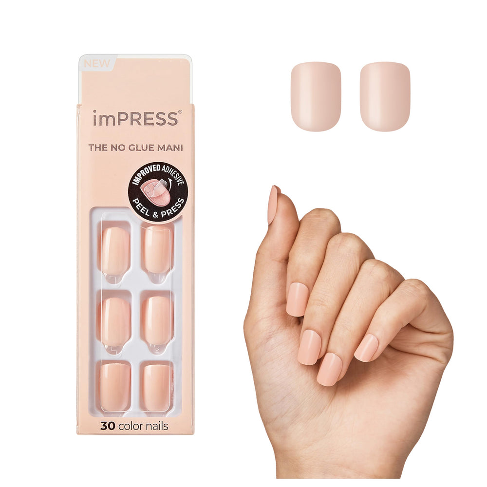 imPRESS Peevish Pink press-on nails in a classic short squoval shape for easy polish-free mani.