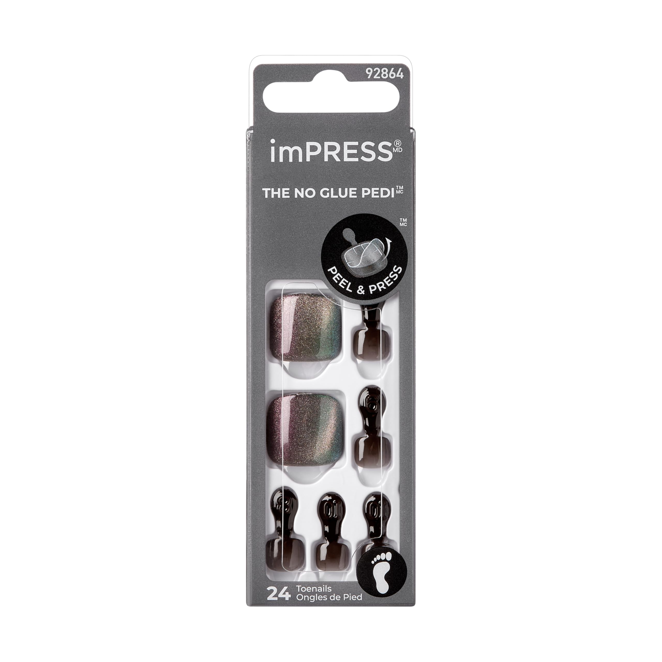 imPRESS Ride With Me no-glue pedicure kit shows easy peel-and-press application
