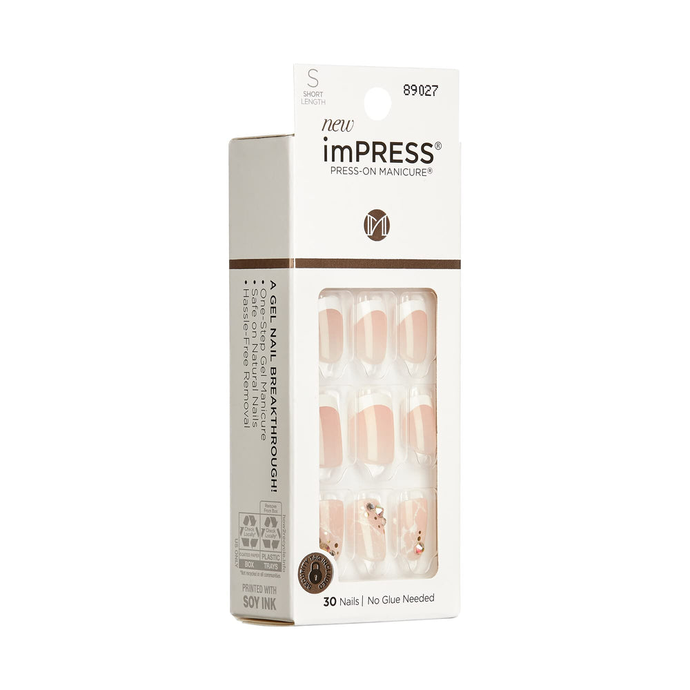 Uñas blancas cortas squoval de imPRESS con acabado natural y cómodo