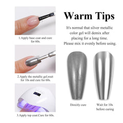 Imtiti UV/LED cure-ready gel polish in mirror silver under lamp.