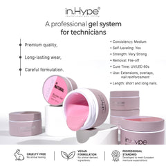 IN.HYPE gel camuflaje nude-frio, cobertura progresiva del 20%-60% para distintos estilos.