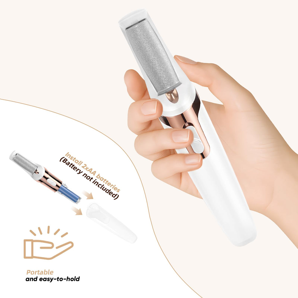 Incamity electric foot callus remover demonstrates quick roller head changes