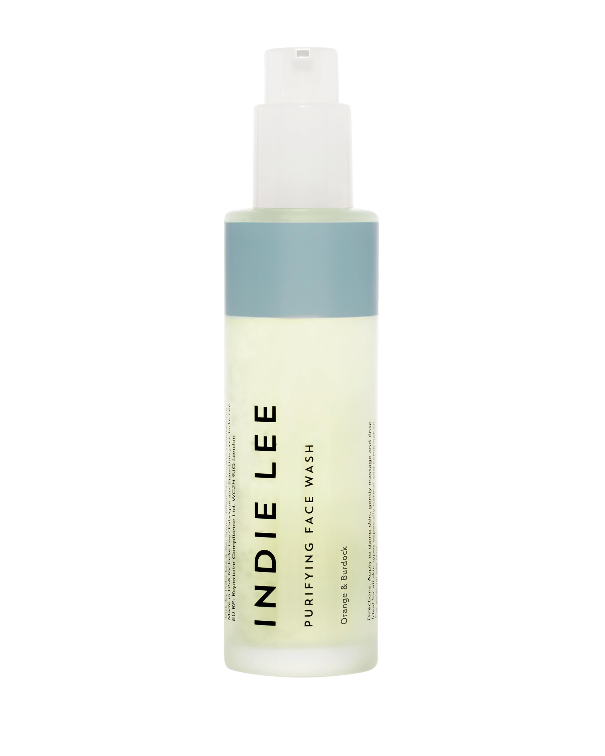 Indie Lee Purifying Face Wash bottle close-up showing sleek packaging for daily detox cleansing