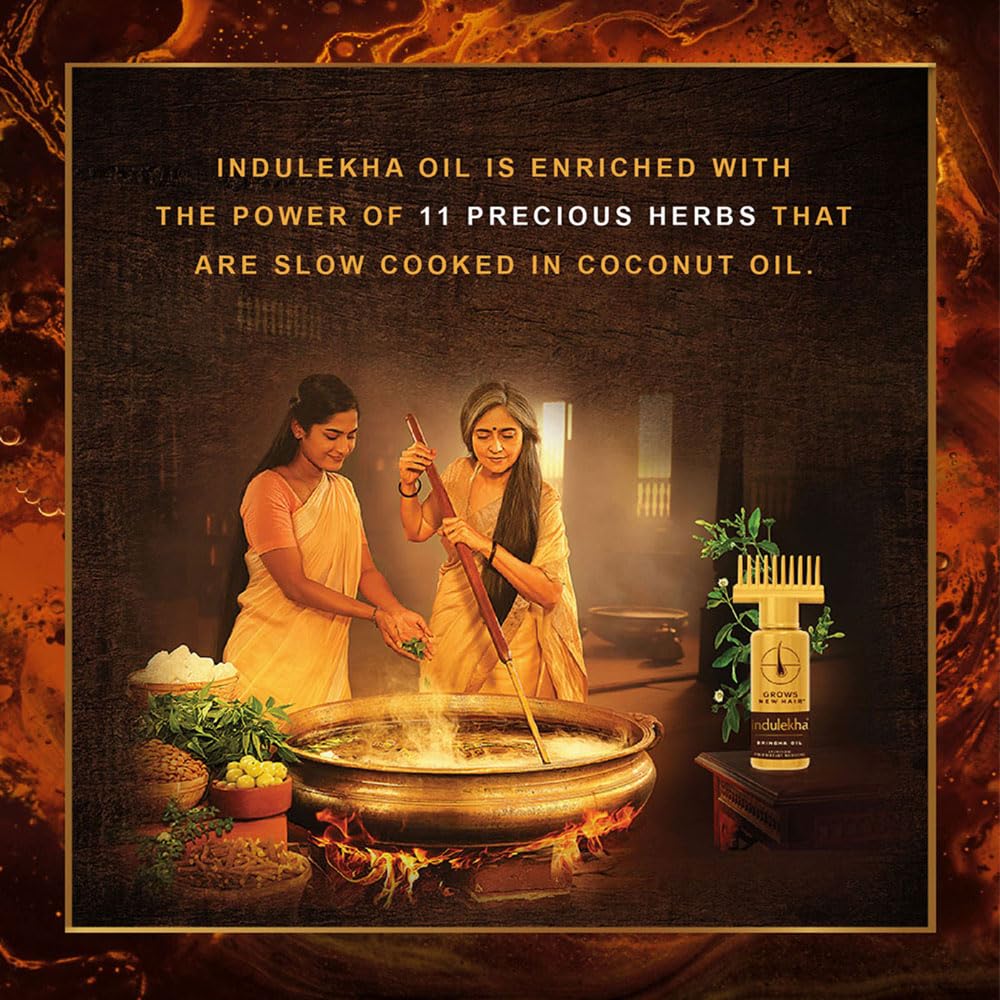 Indulekha Bringha Bringharaj ingredient promotes lustrous hair appearance.