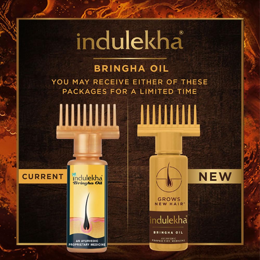Indulekha Bringha Oil pour shot for easy daily application.