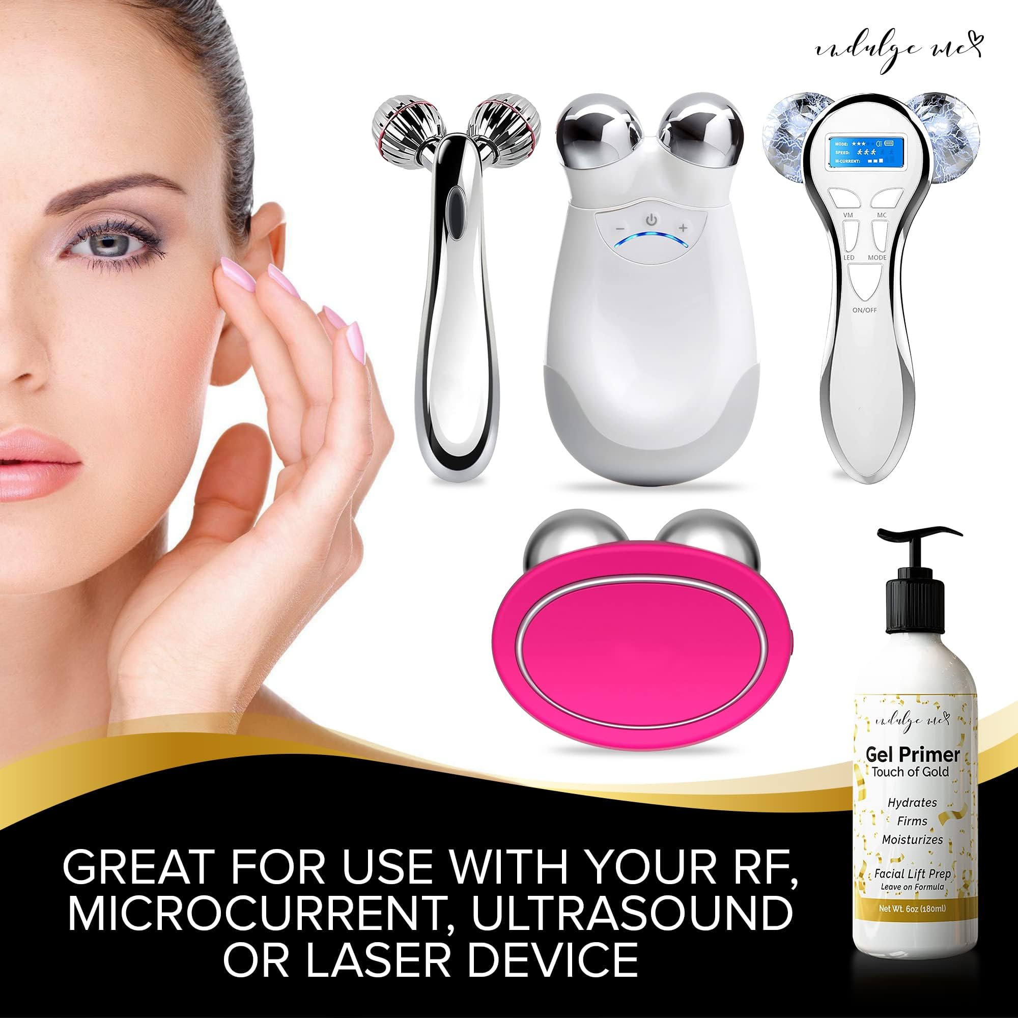 IndulgeMe Conductive Gel with niacinamide helps even tone and prep skin for device use