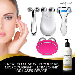 IndulgeMe Conductive Gel with niacinamide helps even tone and prep skin for device use