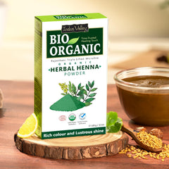 INDUS VALLEY bio organic henna pack shows pure herbal dye and conditioning