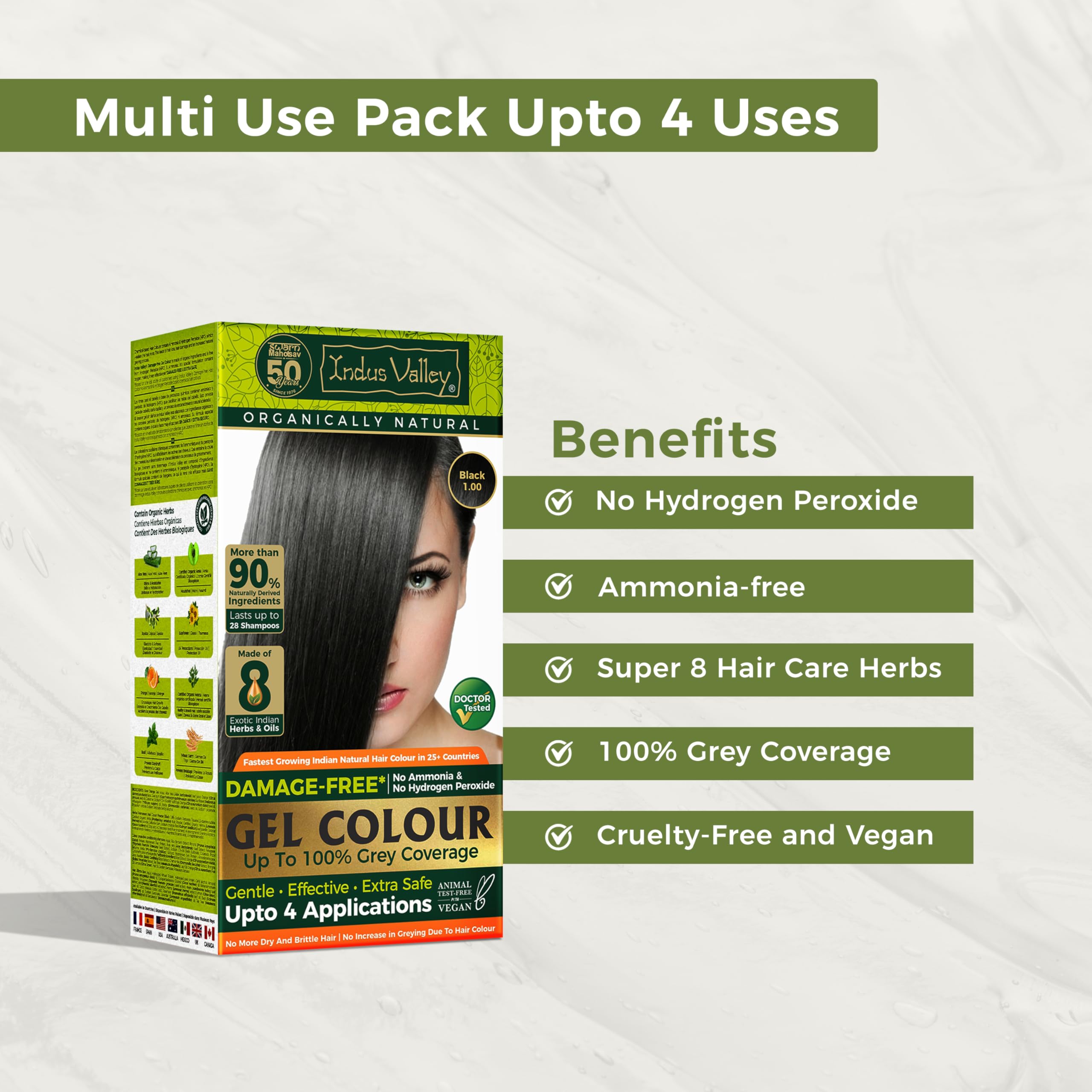 INDUS VALLEY Damage-Free Gel Hair Color ammonia-free formula minimizes harsh fumes.