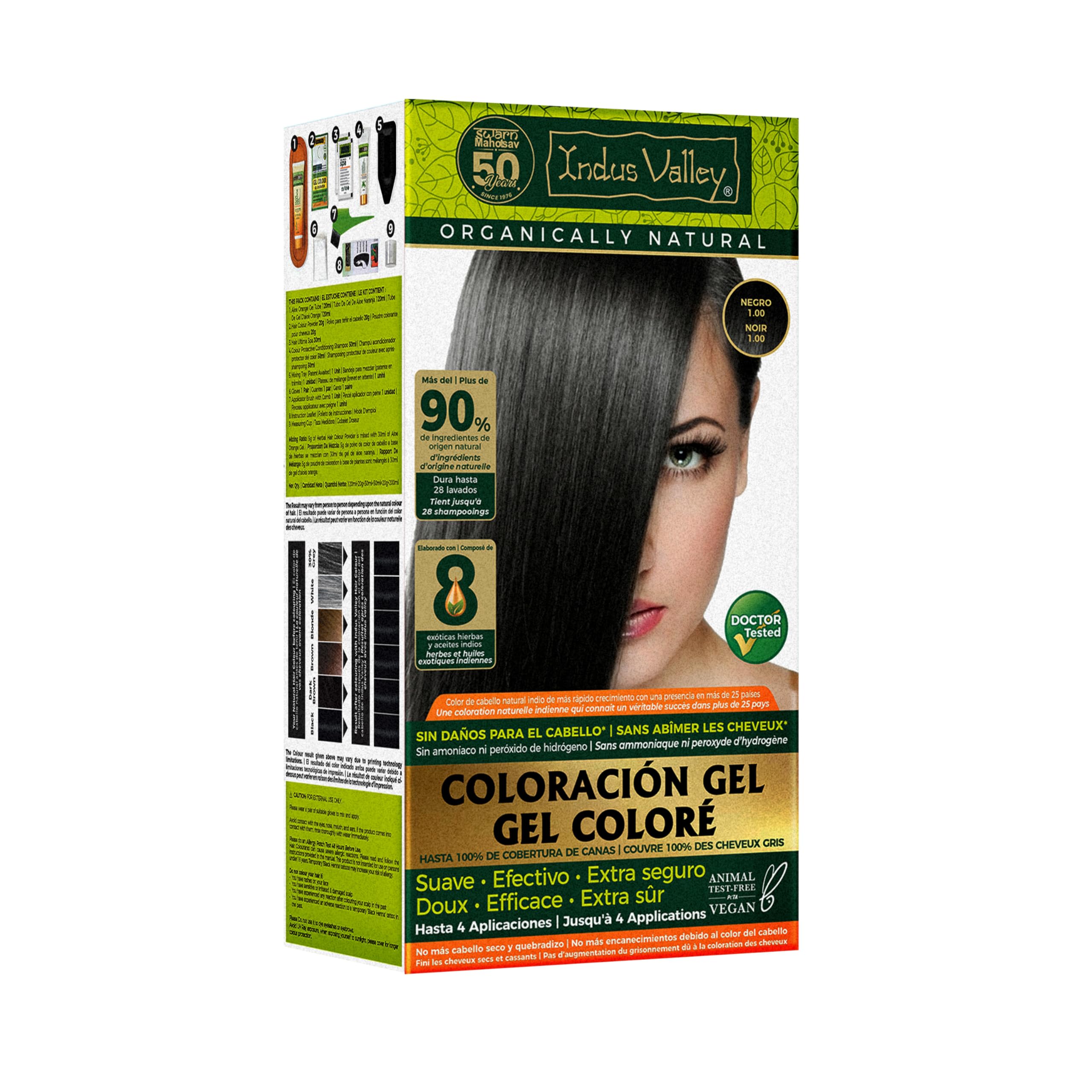 INDUS VALLEY Damage-Free Gel Hair Color bottle for easy at-home application.