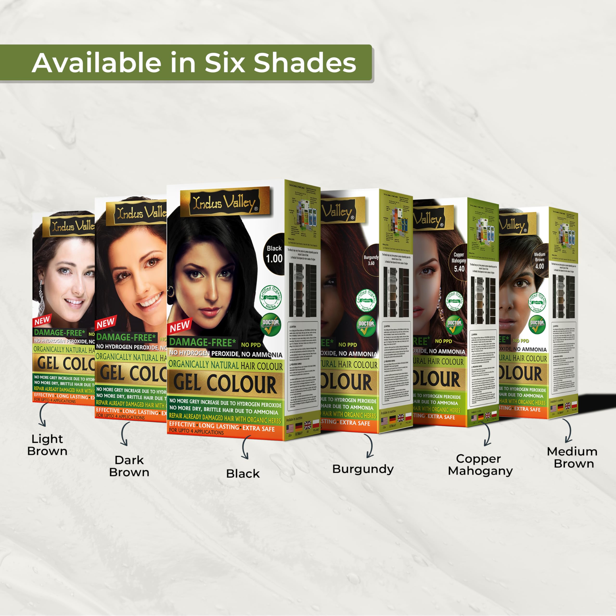 INDUS VALLEY dark brown shade, consistent coverage across gray roots.
