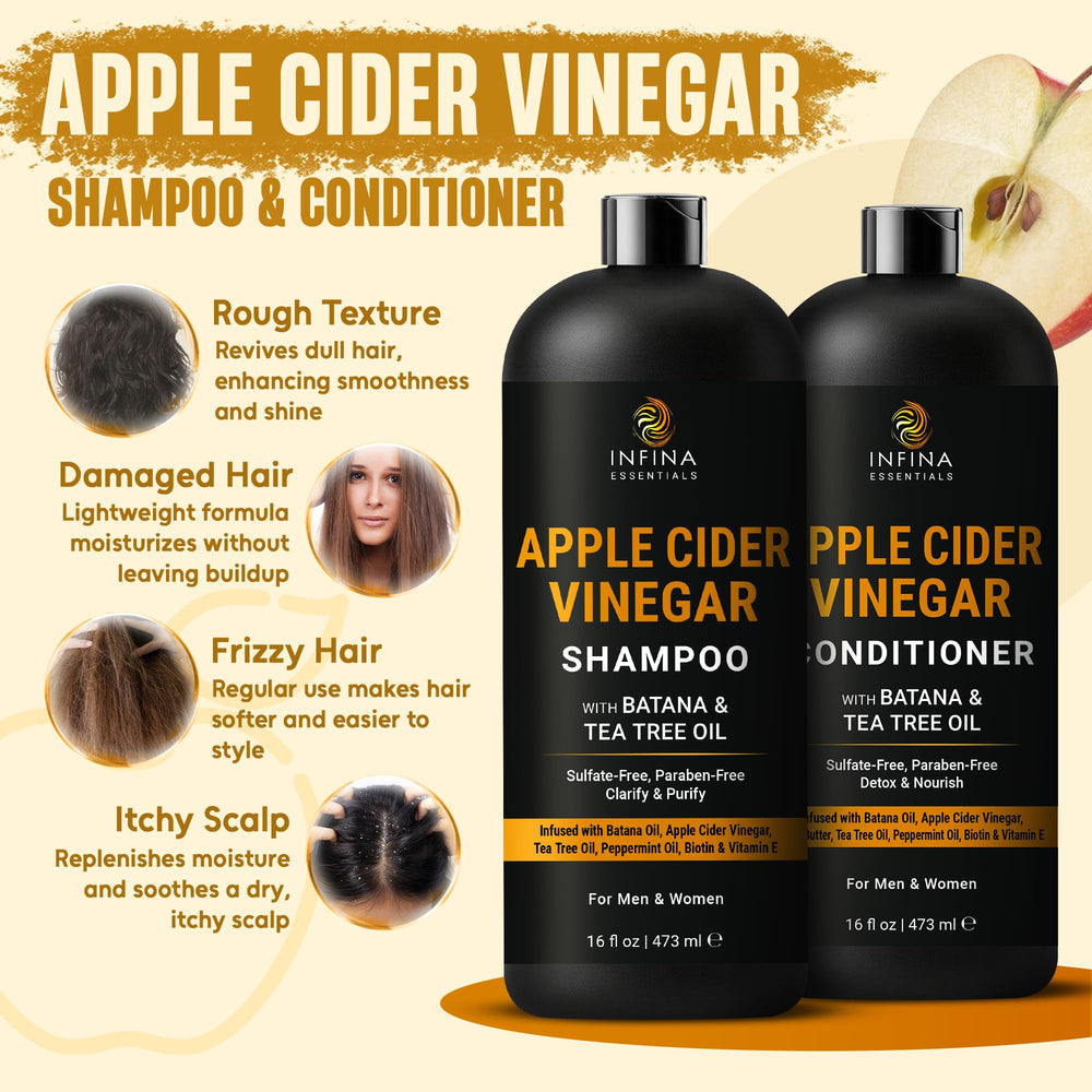 INFINA ESSENTIALS Apple Cider Vinegar Conditioner bottle, detangling moisture