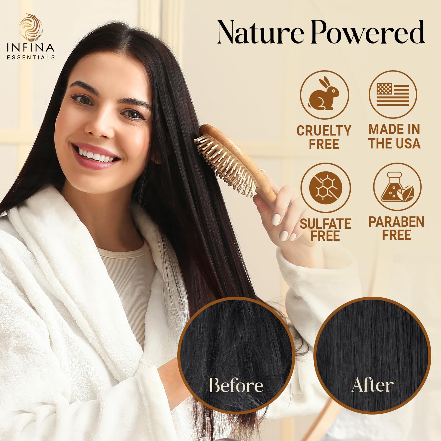INFINA ESSENTIALS Batana Oil Shampoo: apto para todo tipo de cabello, liso o rizado.