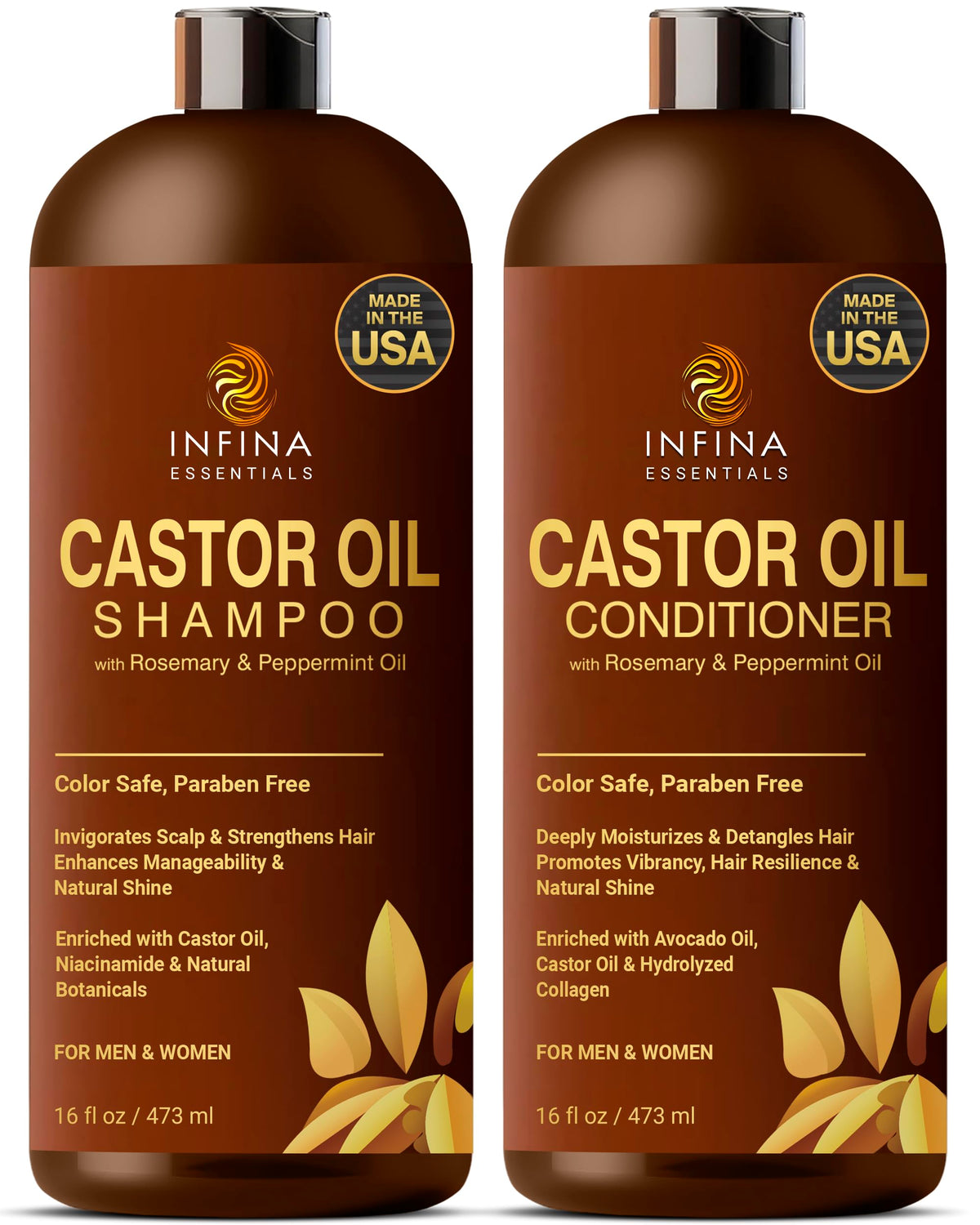 Infina Essentials Castor Oil Shampoo bottle, nourishing scalp-friendly formula for healthier-looking hair.