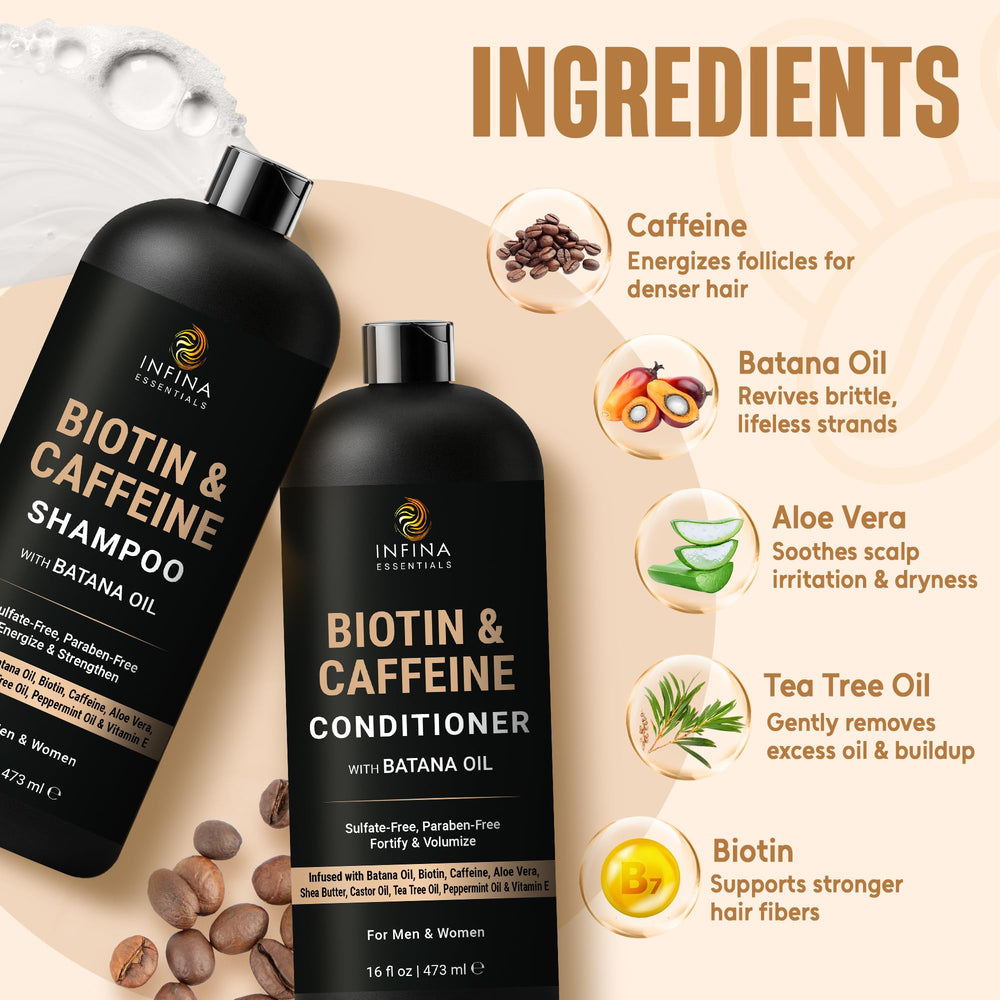 Infina Essentials castor oil vitamin E panthenol conditioner bottle supports root-to-tip repair.
