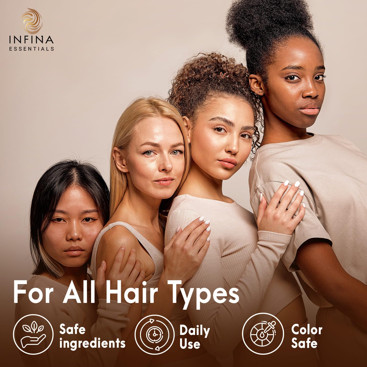 Infina Essentials Conditioner tube, smooths and nourishes strands without heaviness.