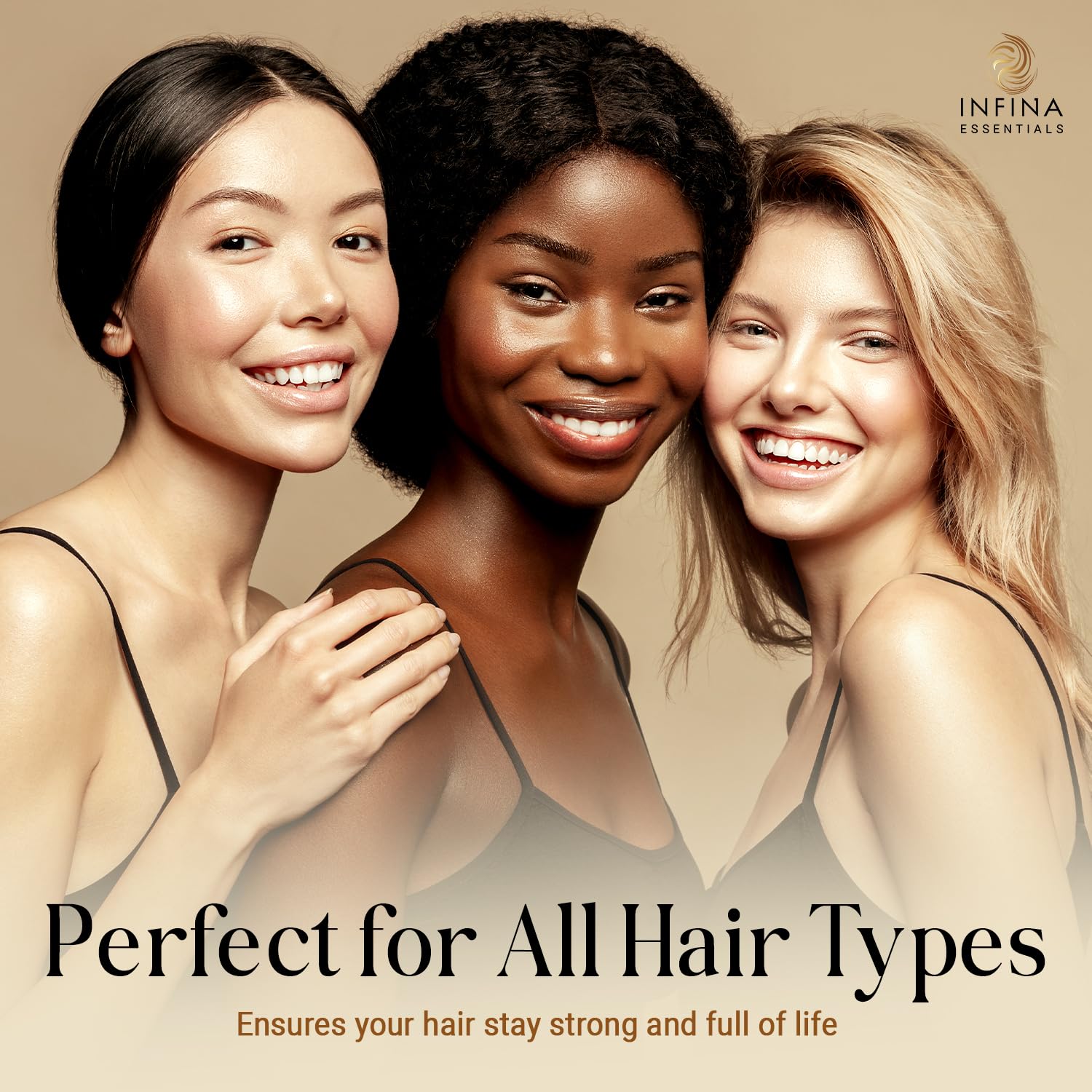 INFINA ESSENTIALS Batana Oil Shampoo: empaque elegante para uso diario y regalo.
