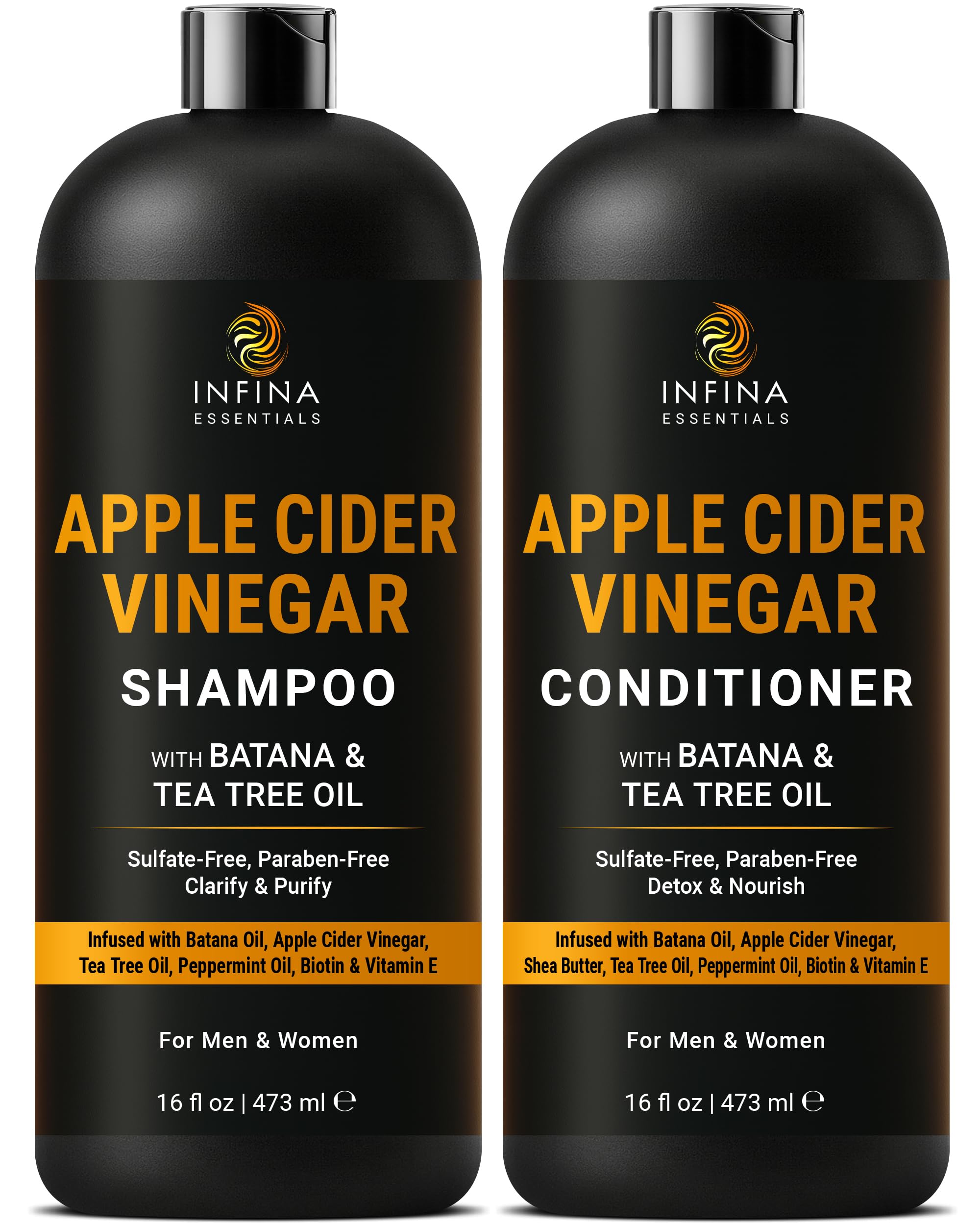 INFINA ESSENTIALS front packaging showing shampoo and conditioner pair benefit