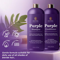 INFINA ESSENTIALS Purple Conditioner texture closeup shows creamy hydration for color-treated hair