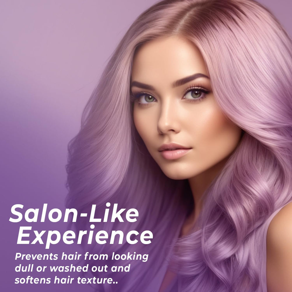 INFINA ESSENTIALS Purple Shampoo on gray hair during routine reducing brassiness