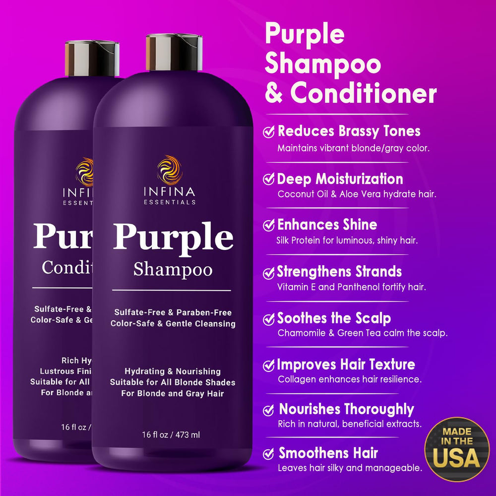 INFINA ESSENTIALS Purple Shampoo lather closeup reveals cool-toned results for blondes