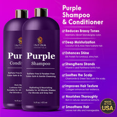 INFINA ESSENTIALS Purple Shampoo lather closeup reveals cool-toned results for blondes