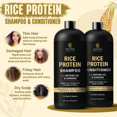 INFINA ESSENTIALS Rice Protein Conditioner bottle showing nourishing detangling benefits