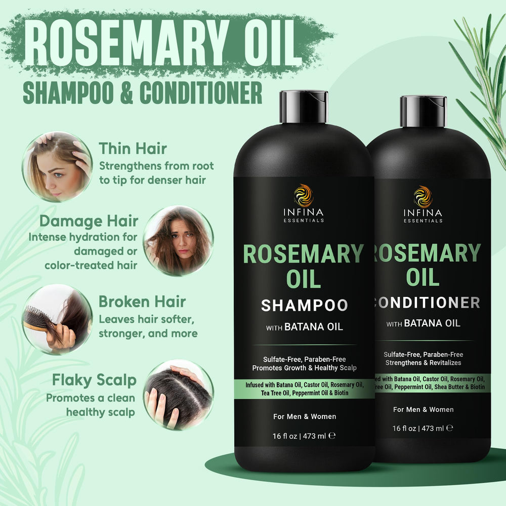 INFINA ESSENTIALS rosemary conditioner tube showcases moisturizing formula for smooth nourished hair