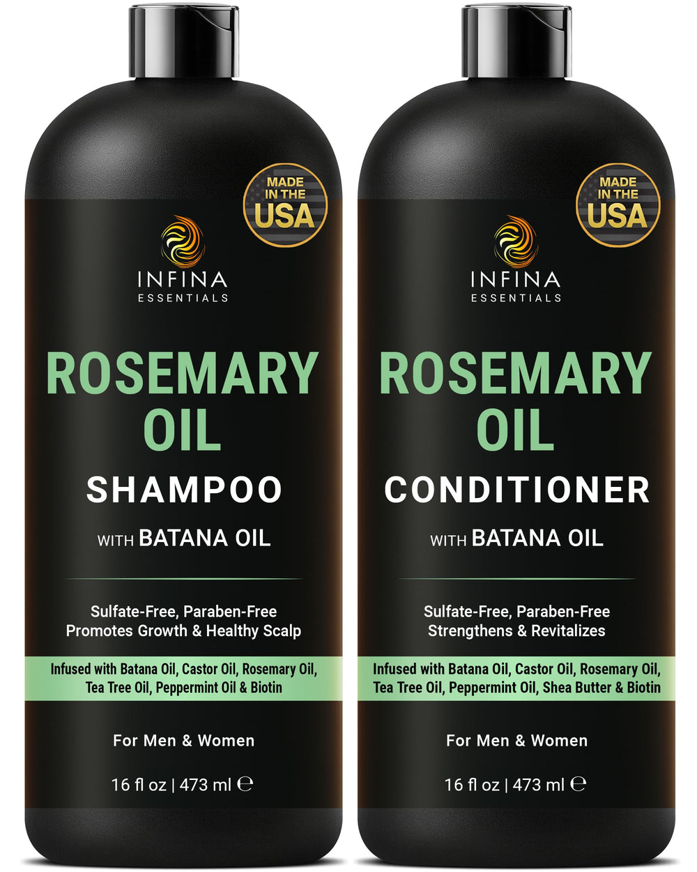 INFINA ESSENTIALS rosemary shampoo bottle highlights rosemary oil for hair vitality