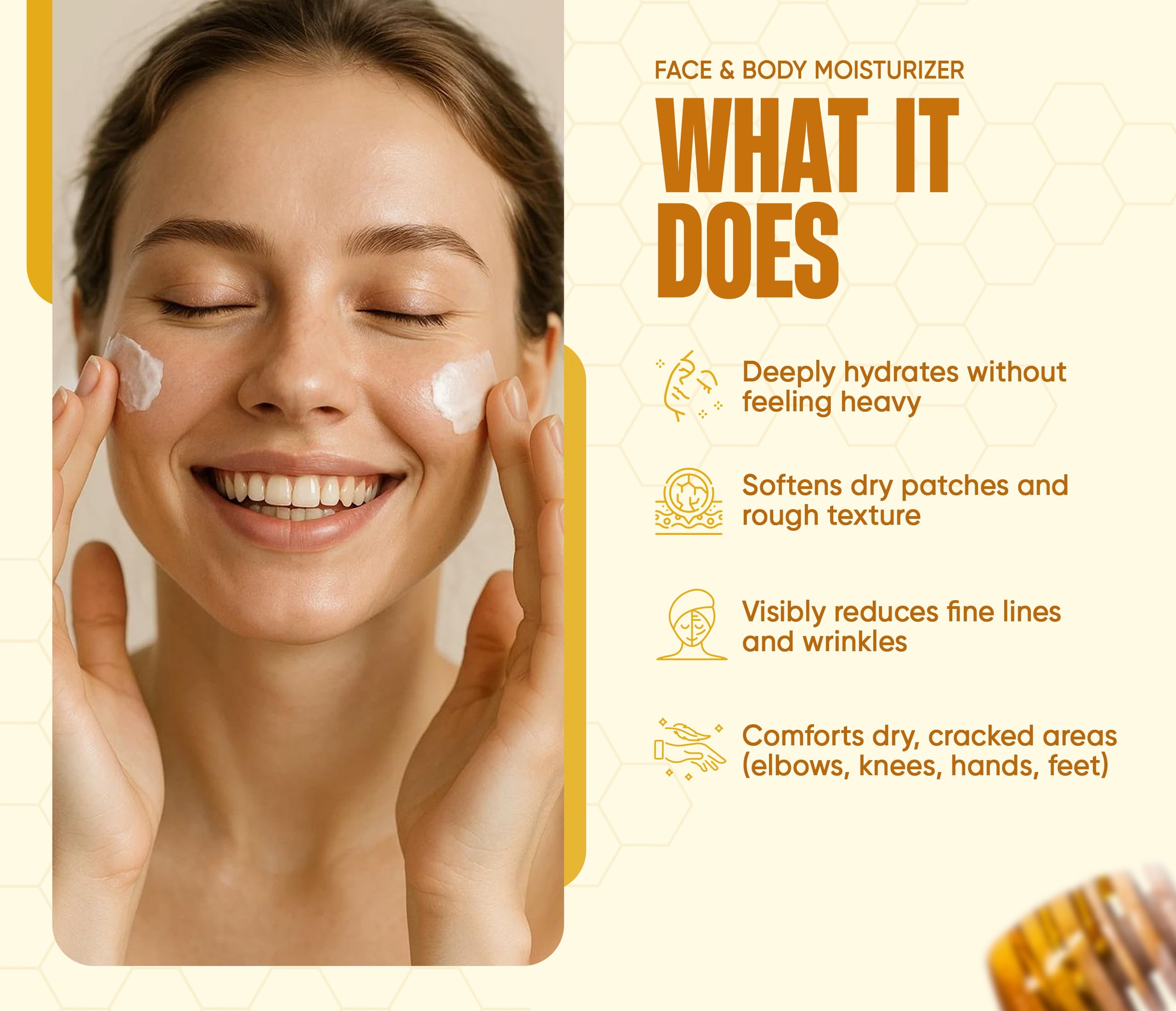 INFINA ESSENTIALS textura balm miel, se funde al instante y deja piel suave