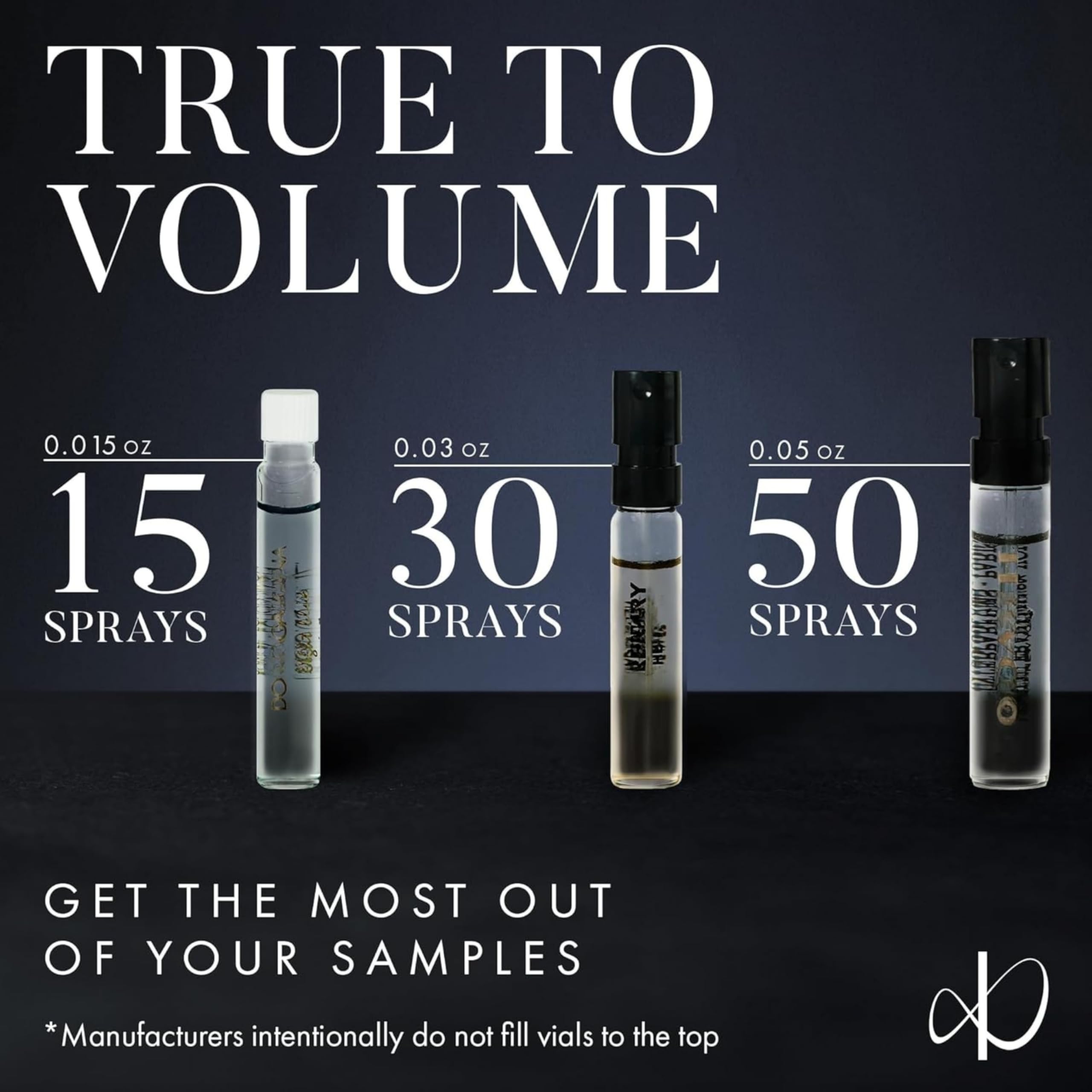 Infinite Scents sample-not-for-sale label on vials