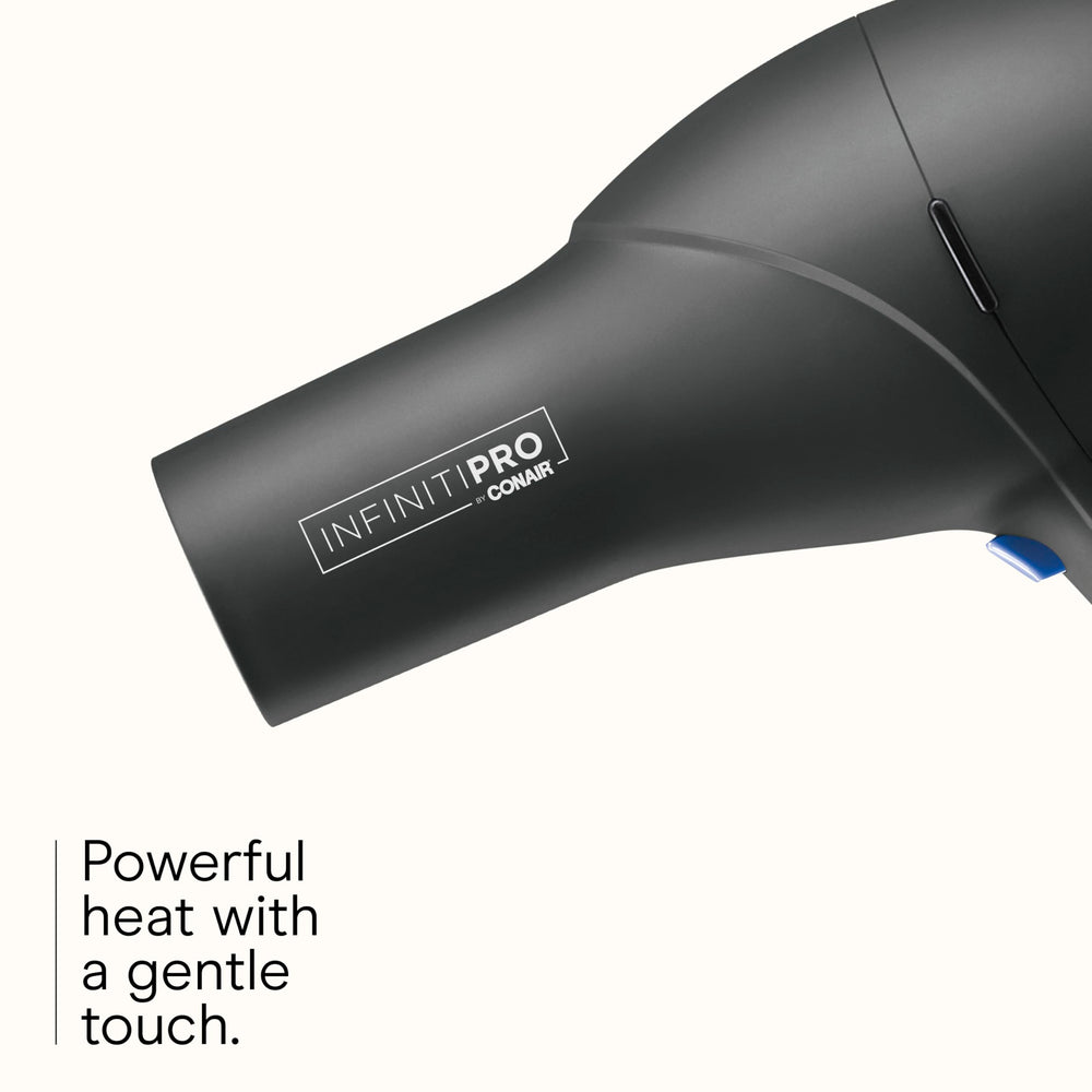 Infiniti PRO Conair hair dryer showing cool shot button for lasting style hold