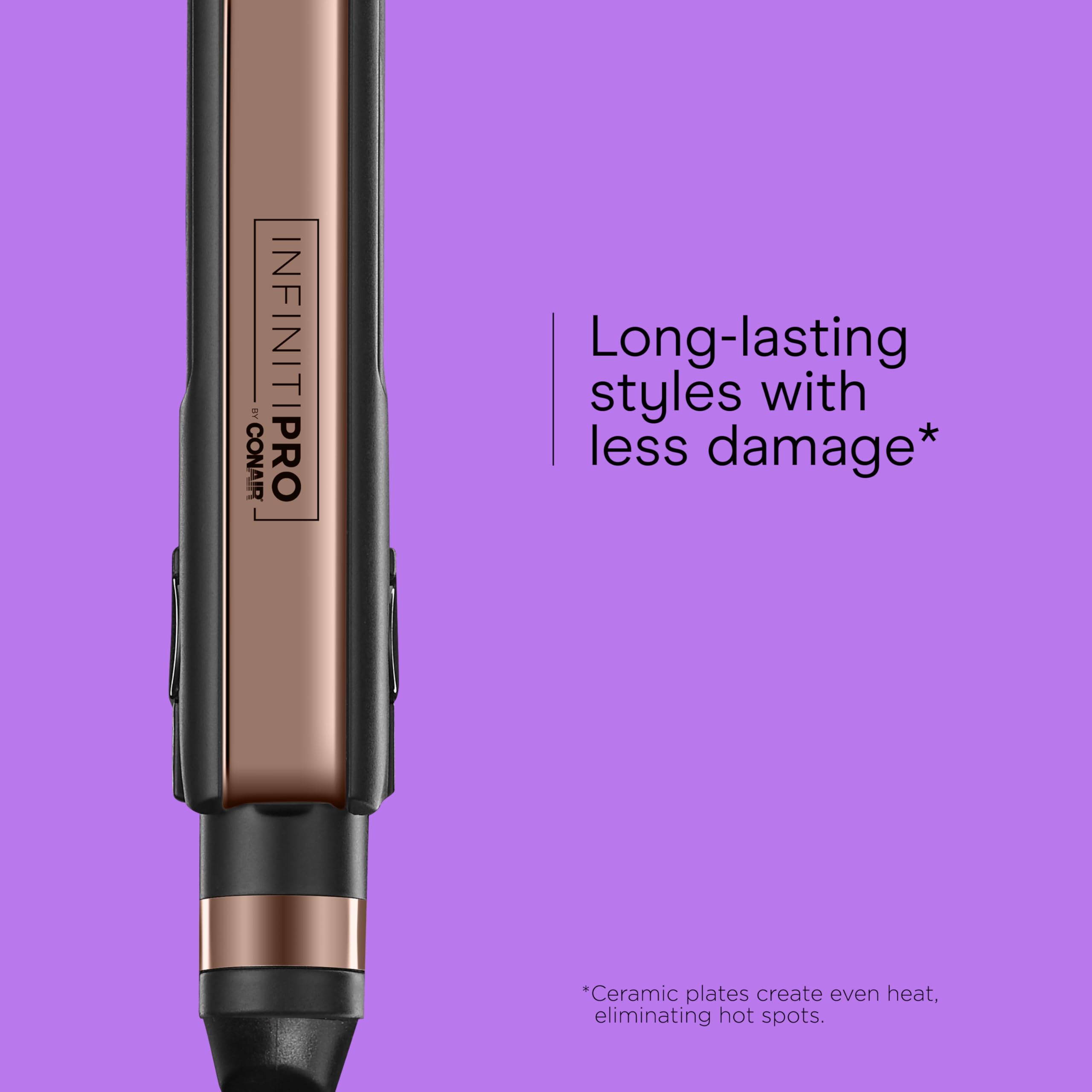 INFINITI PRO BY CONAIR rose gold flat iron floating plate for even contact.