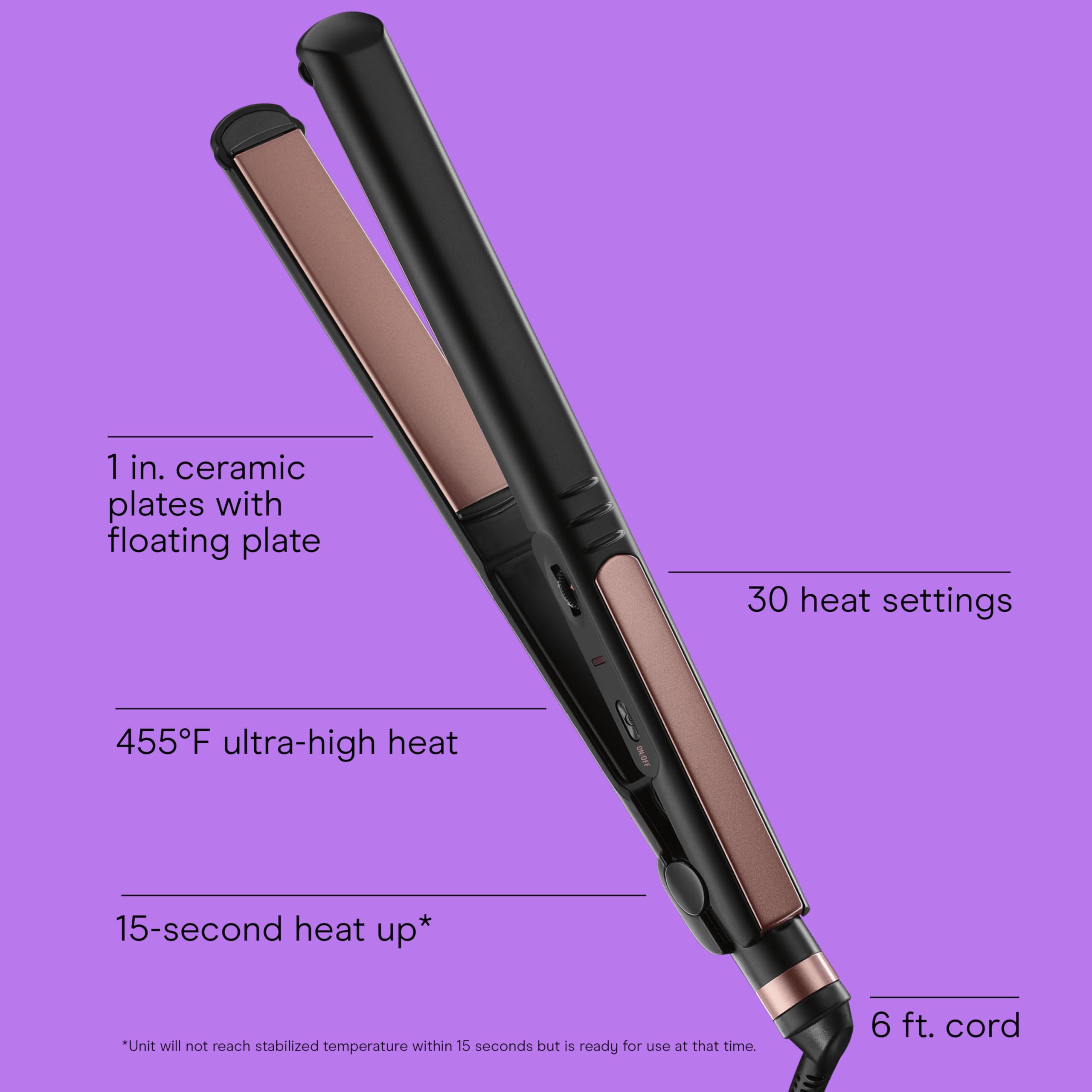 INFINITI PRO BY CONAIR rose gold flat iron heat settings display for customization.