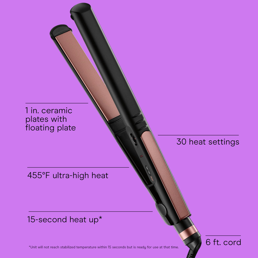 INFINITI PRO BY CONAIR rose gold flat iron heat settings display for customization.