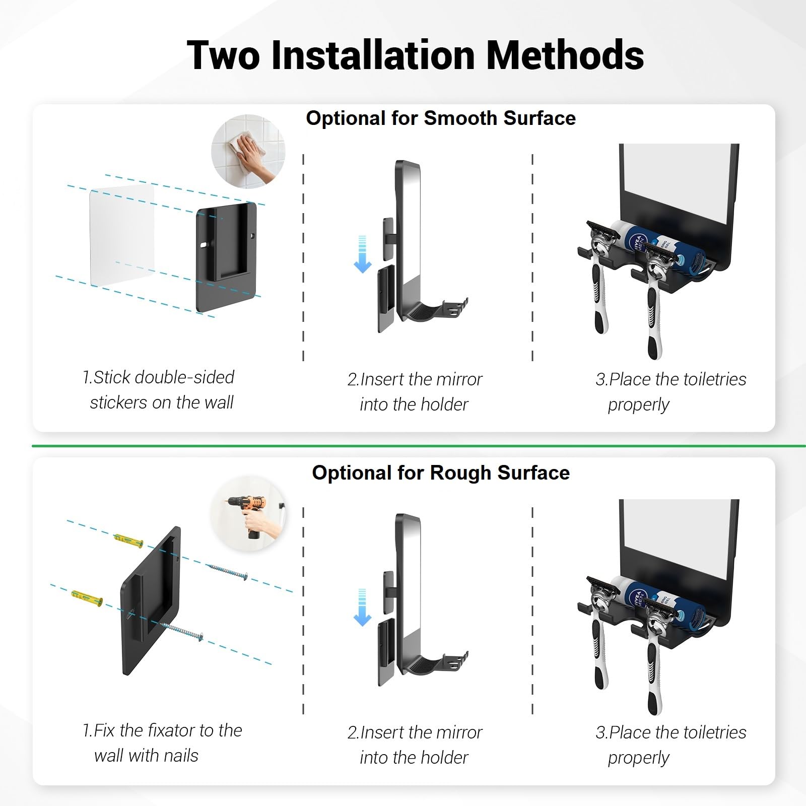Infitrans mirror offers adhesive installation on glass or tiles for easy setup