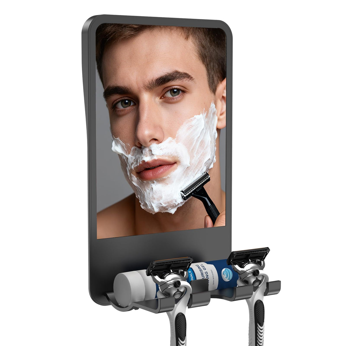 Infitrans fogless shower mirror shows clear reflection in a steamy bathroom for quick shaving