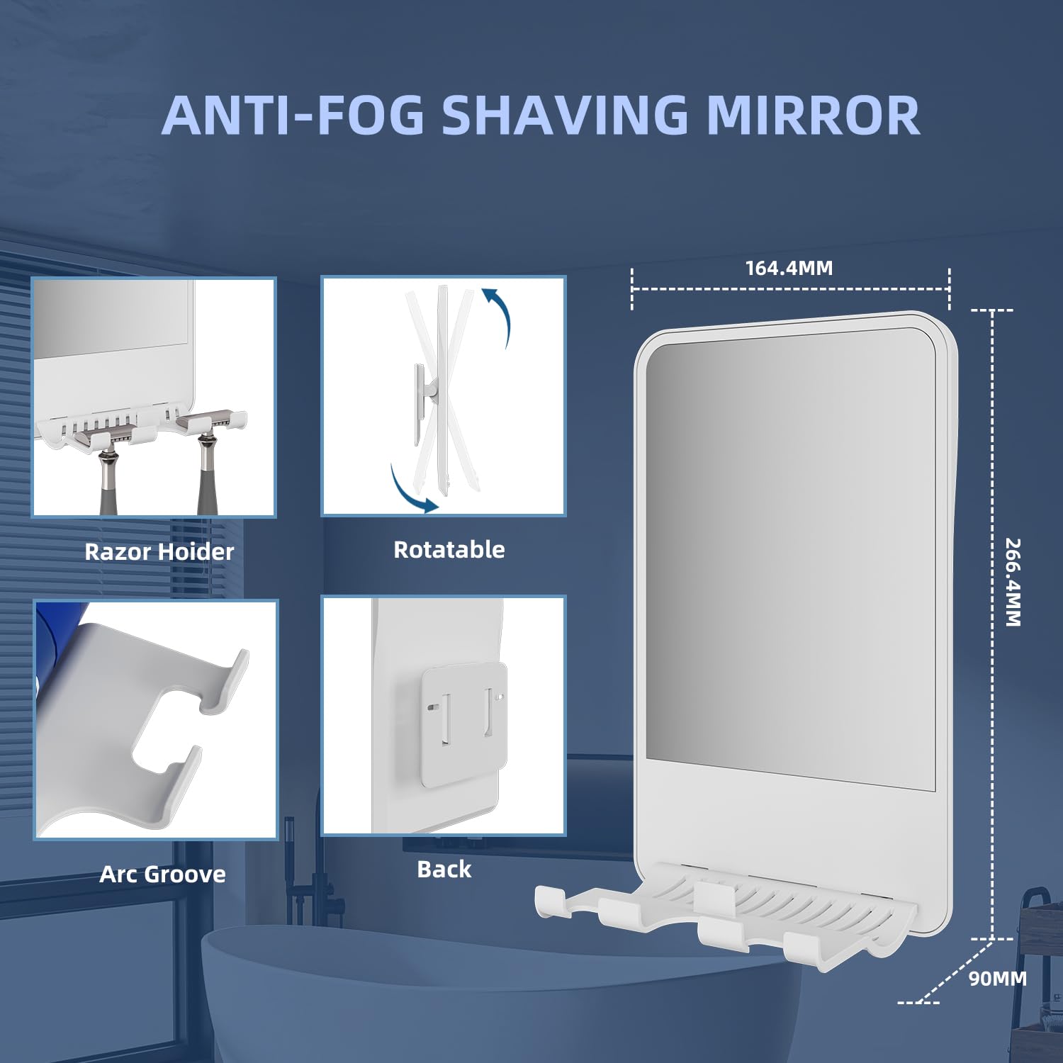 Infitrans shower mirror razor storage slot keeps razor within easy reach