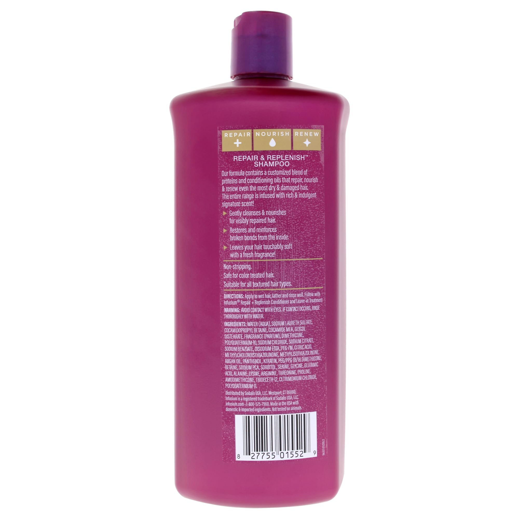 Infusium Repair and Replenish: imagen de ceramidas y keratina fortaleciendo el cabello.