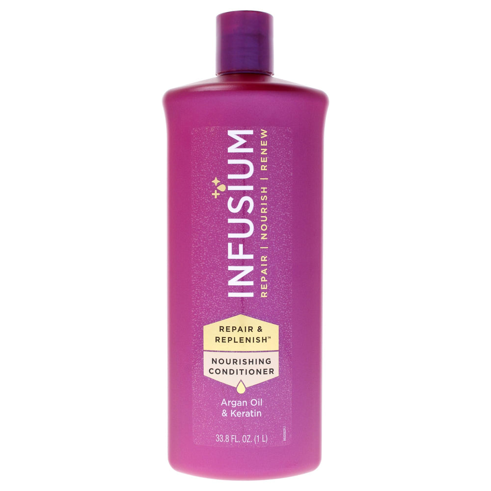 Infusium Reparar y Reponer: botella de acondicionador con keratina y argán para cabello dañado
