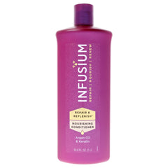 Infusium Reparar y Reponer: botella de acondicionador con keratina y argán para cabello dañado